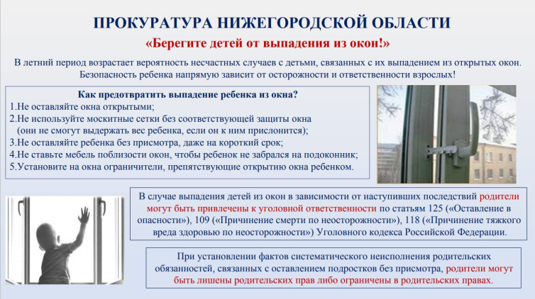 Памятка прокуратуры Нижегородской области «Берегите детей от выпадения из окон»
